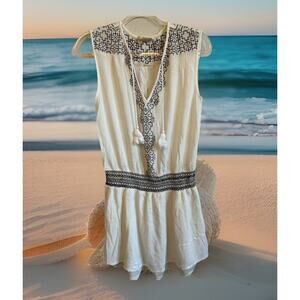 love stich Boho Hippie Dress Bell Sleeve Embroidered Tunic Coverup M